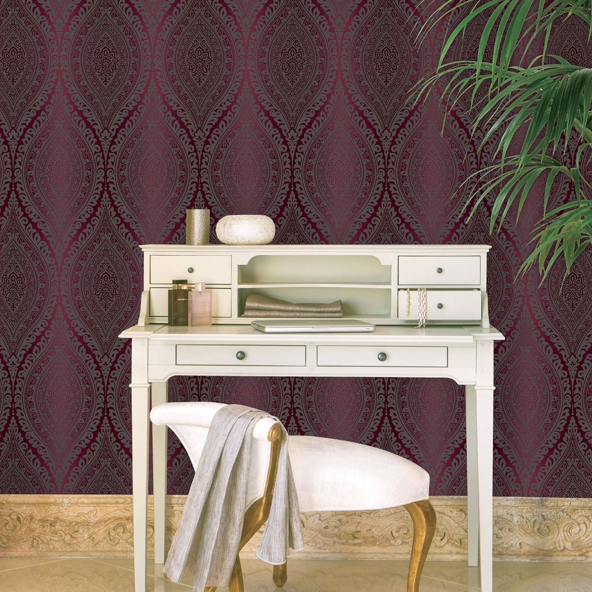 Kismet Damask Plum Plum Damask Wallpaper A17705