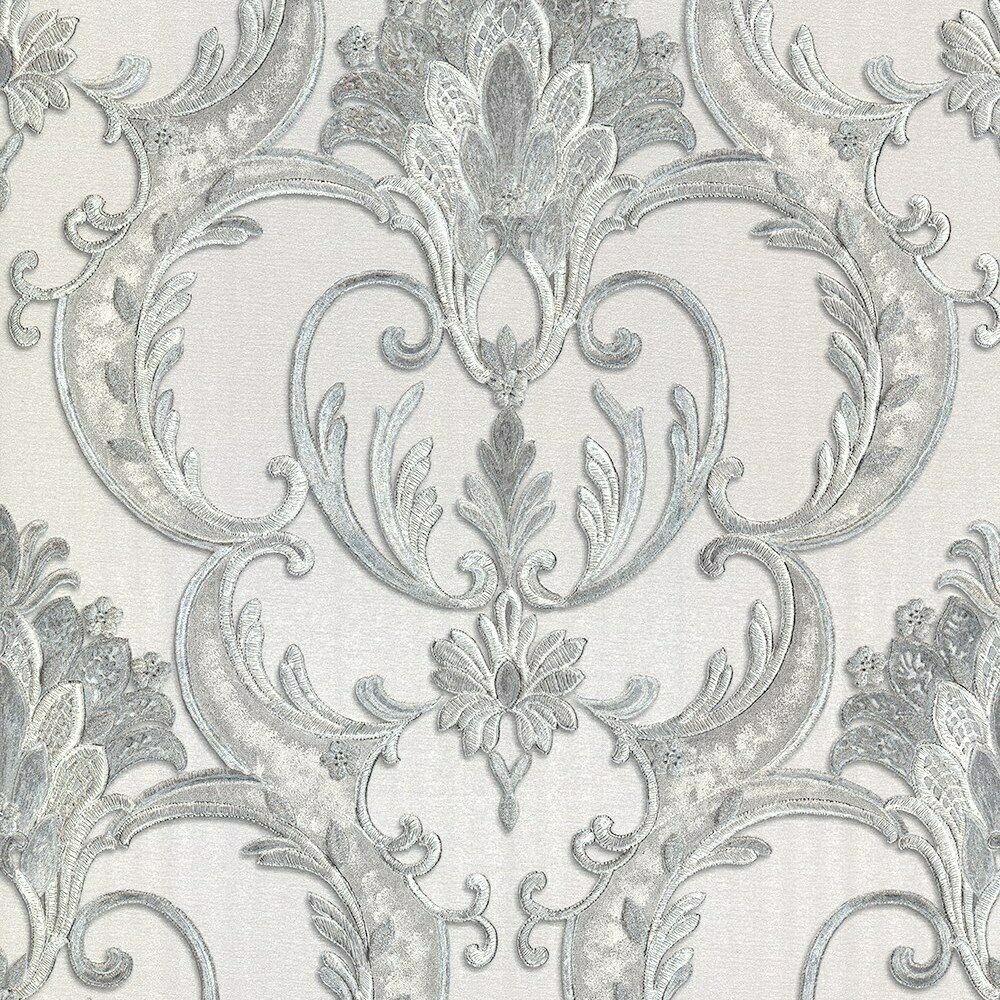 Debona Perla Heavyweight Damask Grey Textured Italian Glitter Wallpaper 9091