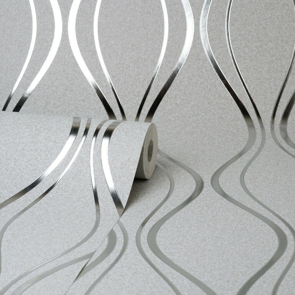 Vymura Platinum Wave Silver Foil Vinyl Wallpaper FD42800 FD42800