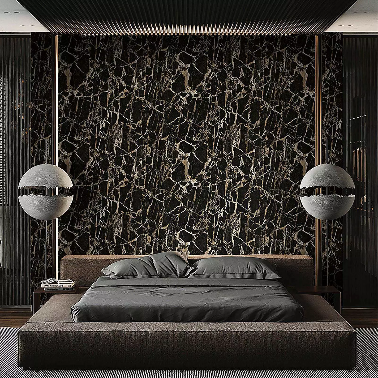 Carrara  84601 | Black & Gold Marble Wallpaper | 84601