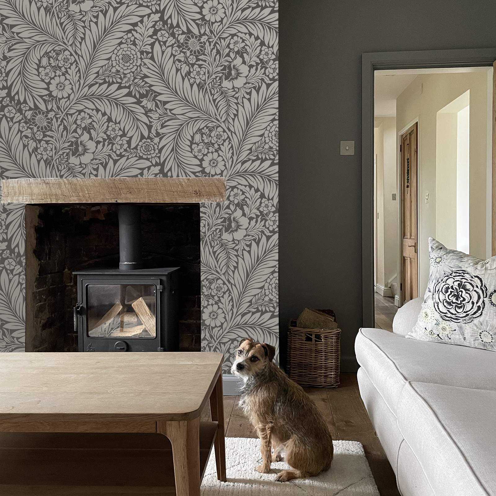 grey floral wallpaper design