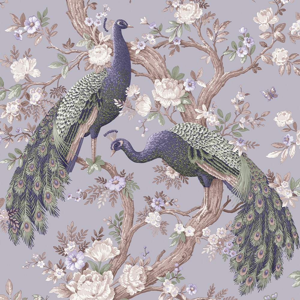 Belvedere Peacocks Pale Iris Laura Ashley Wallpaper 115253 115253