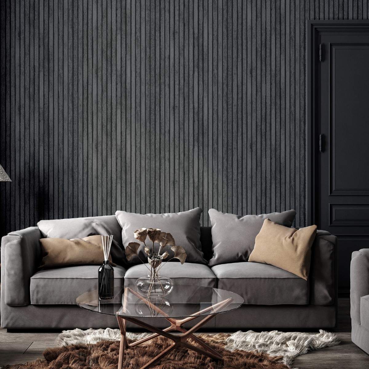 Wood Slats Charcoal Grey Wallpaper 923801 | 923801