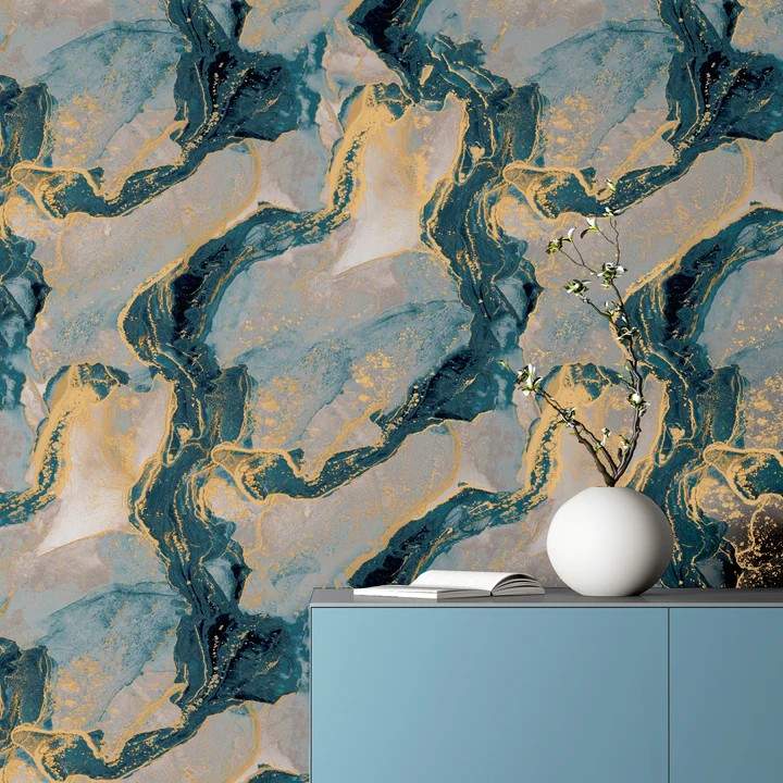 Buy Aqua Blue Gold Acrylic Marble Texture Wallpaper Modern Art Online in  India  Etsy