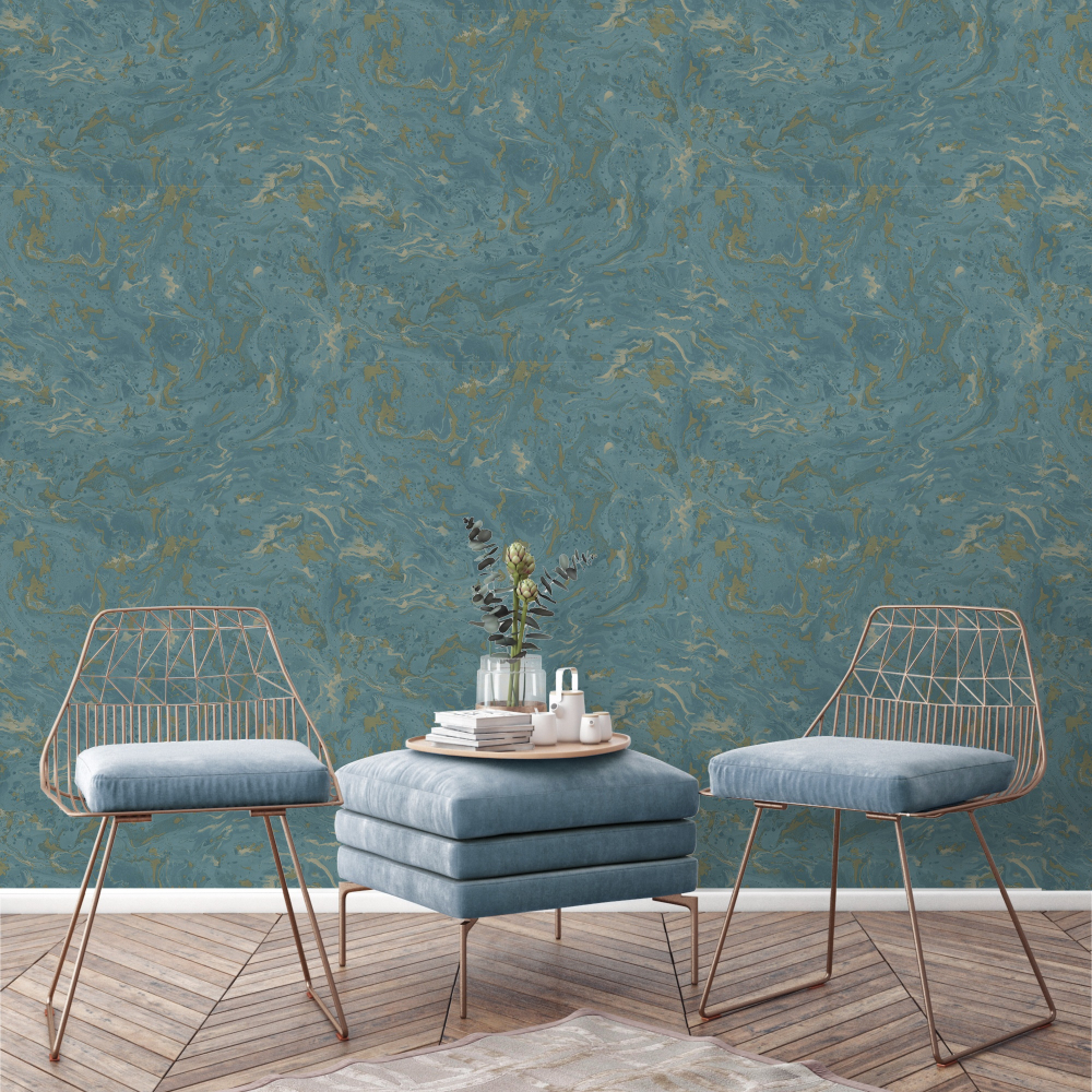 Grandeco Marble Teal & Gold Wallpaper 174311 | 174311