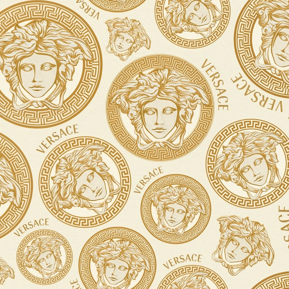 Versace V Grey & Gold Vinyl Barocco Mosaic Wallpaper