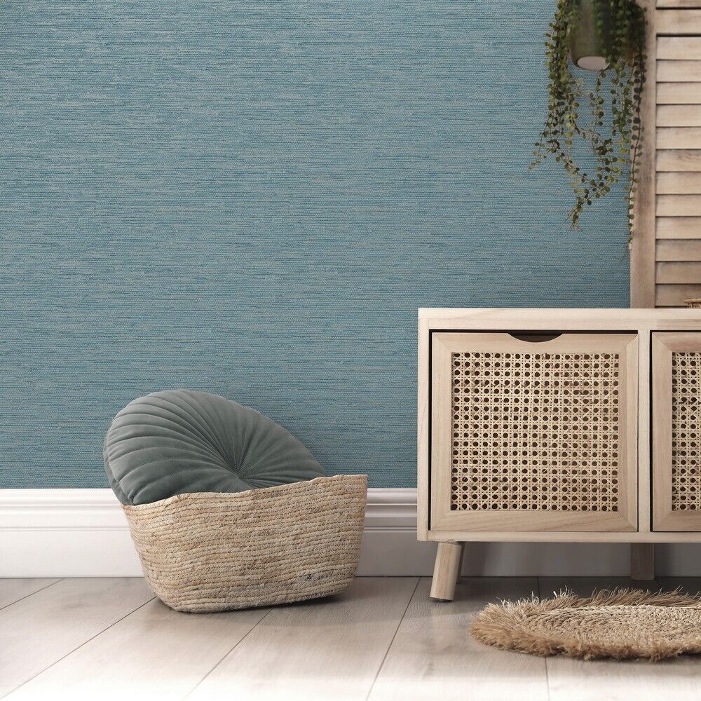 Miya Grasscloth Teal Textured Vinyl Wallpaper FD43157 FD43157