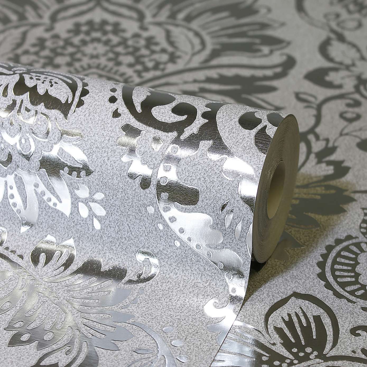 Platinum Damask Silver Foil Vinyl Wallpaper FD42562 FD42562