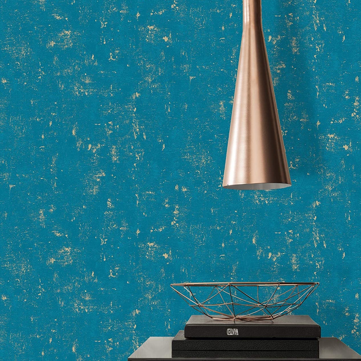 Stone Concrete Teal & Metallic Gold Industrial Wallpaper 230768 230768