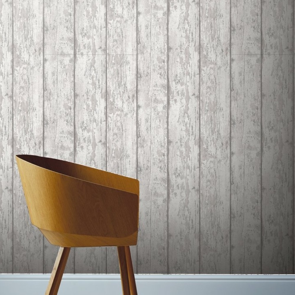 Metallic Washed Wood Grey & Silver Wallpaper 908501 908501