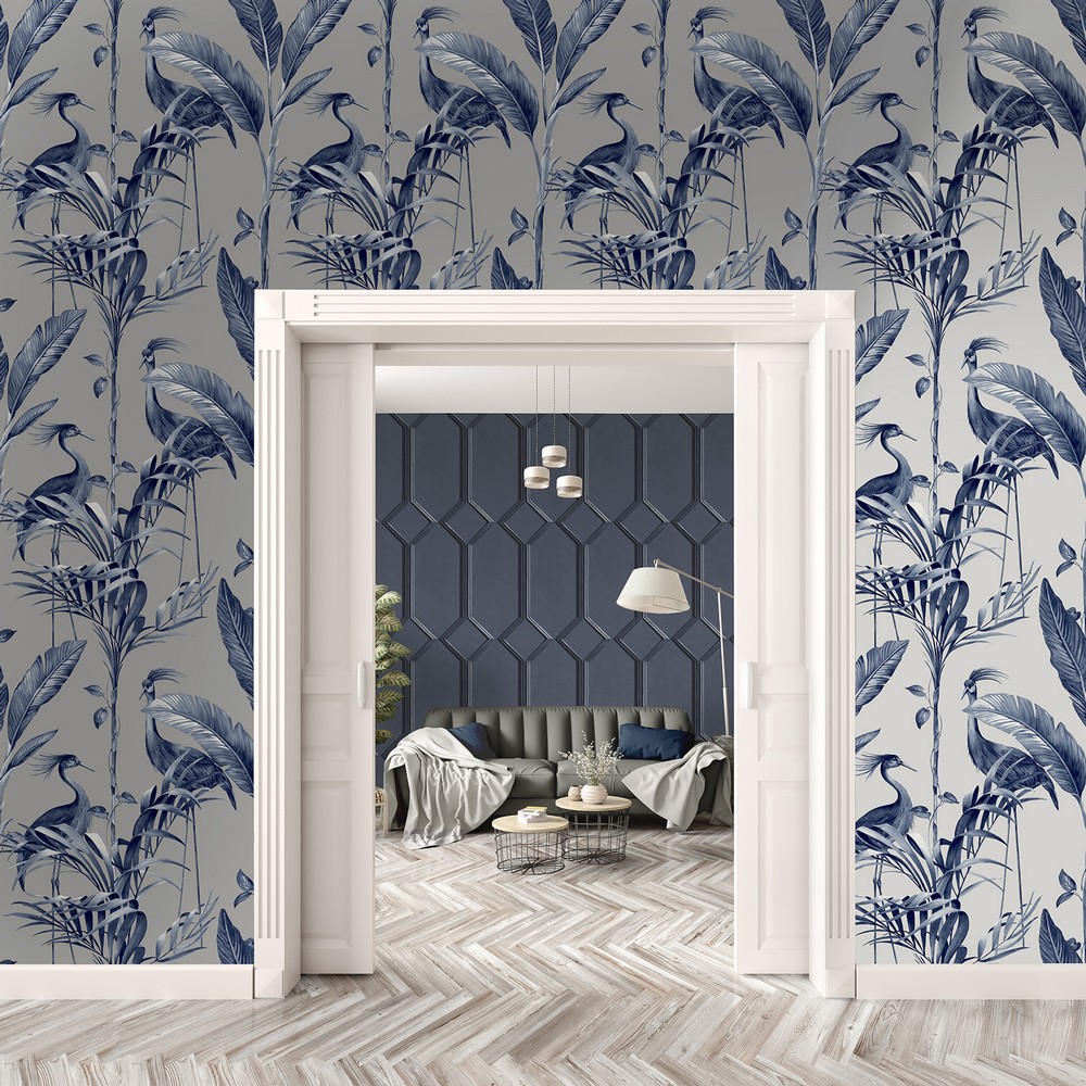 Azzurra Leaf Navy Silver | Navy and Silver Wallpaper | 9506 Azzurra Leaf Navy Silver | Navy and Silver Wallpaper | 9506