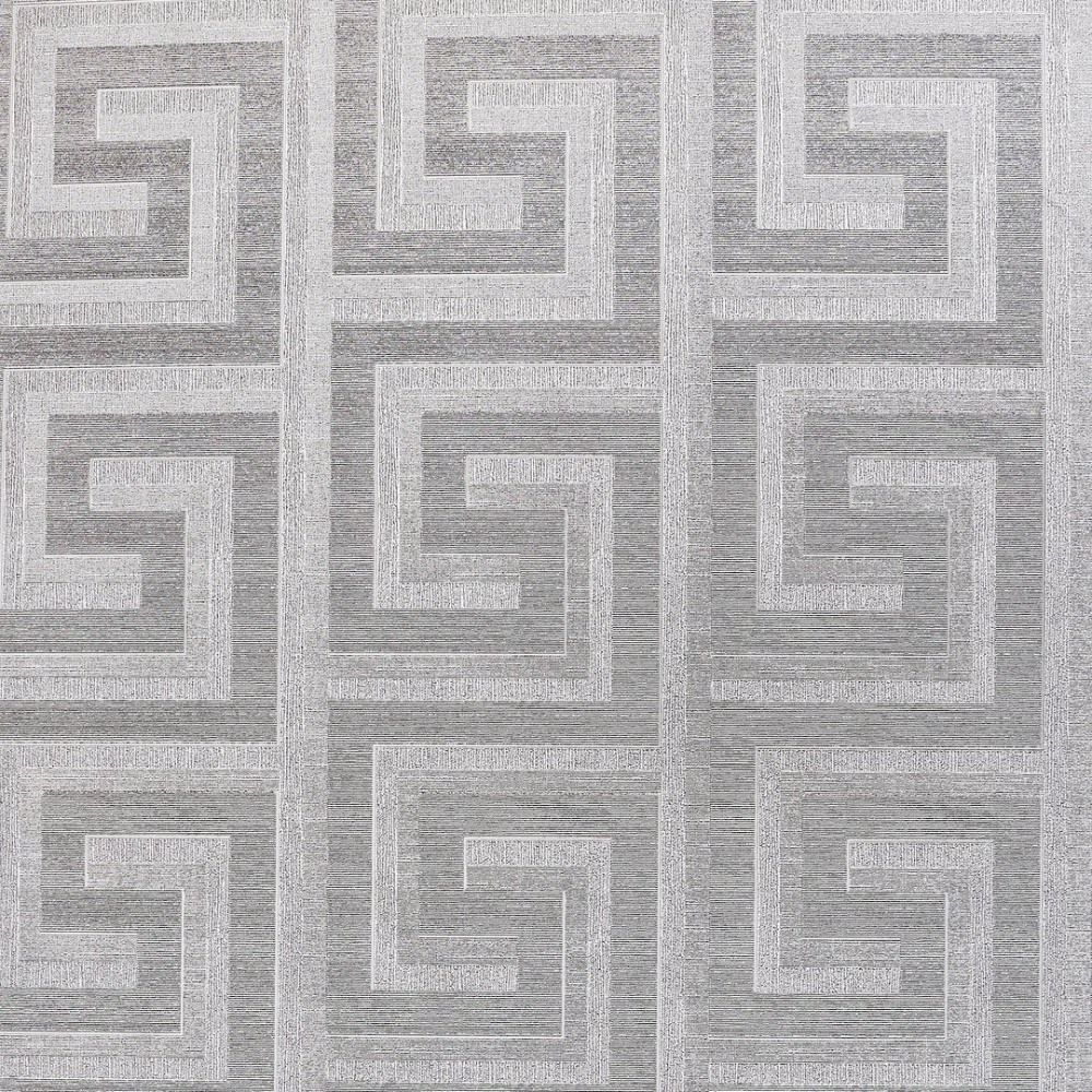 Greek Key Metallic Foil Silver Geometric Wallpaper 298102 298102