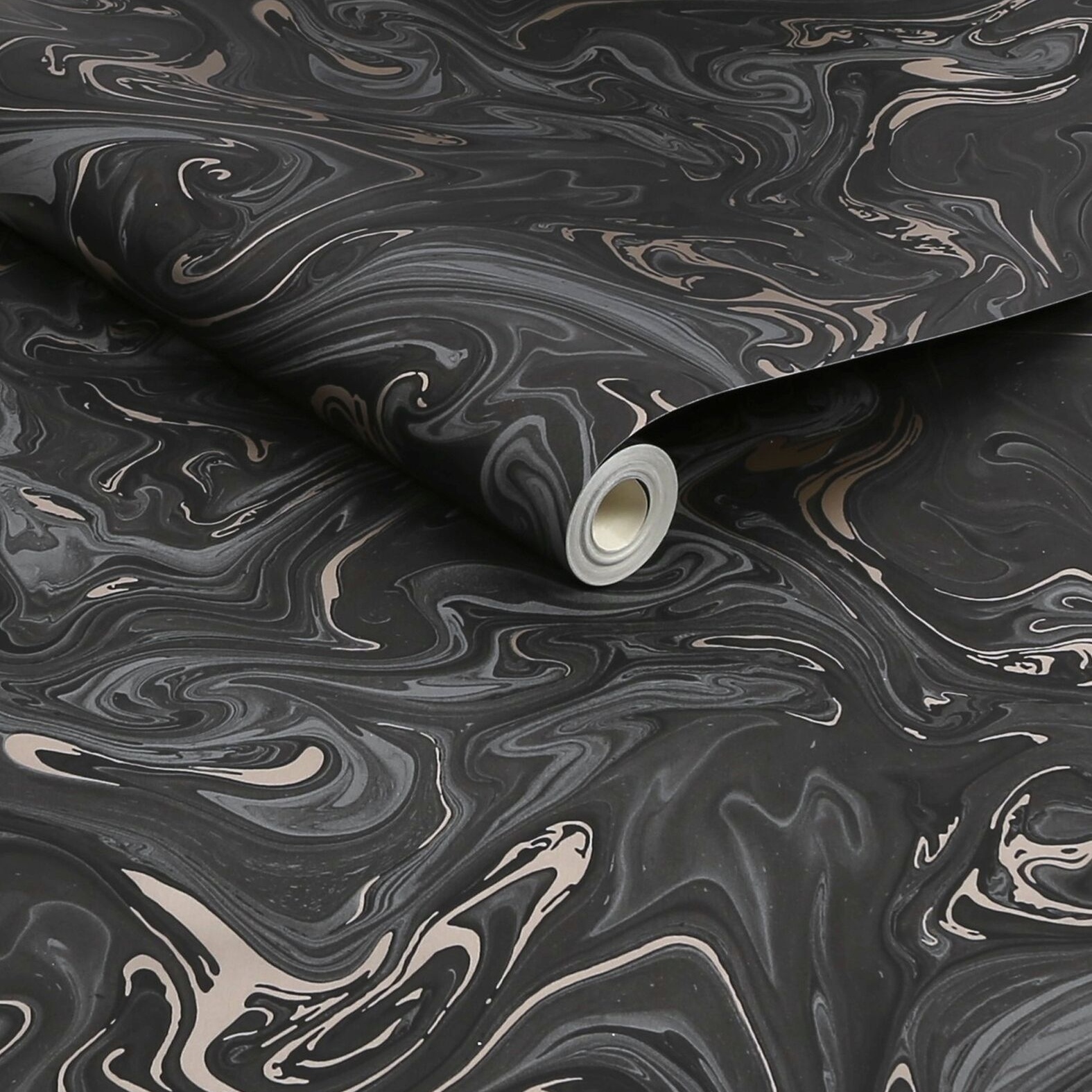 Liquid Marble Black & Copper Wallpaper 119558 119558
