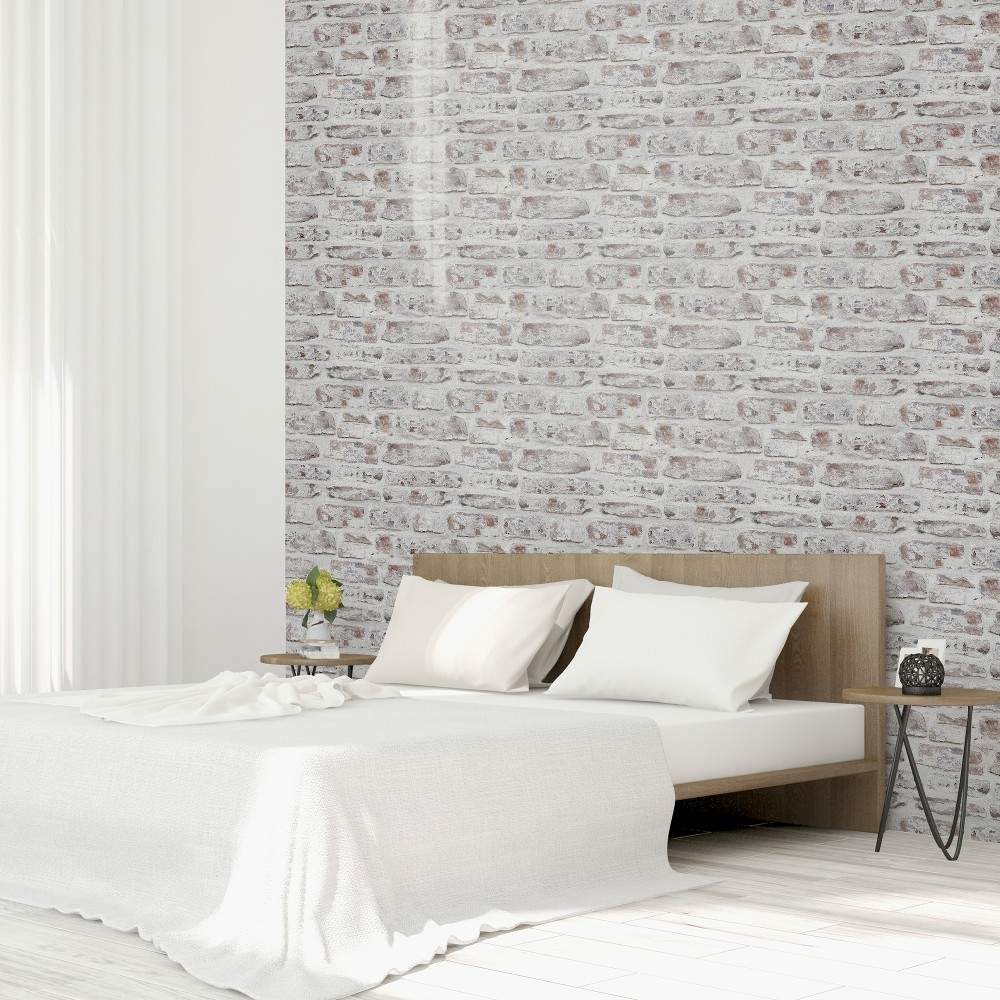White Washed Wall White Brick Effect Wallpaper 671100 671100