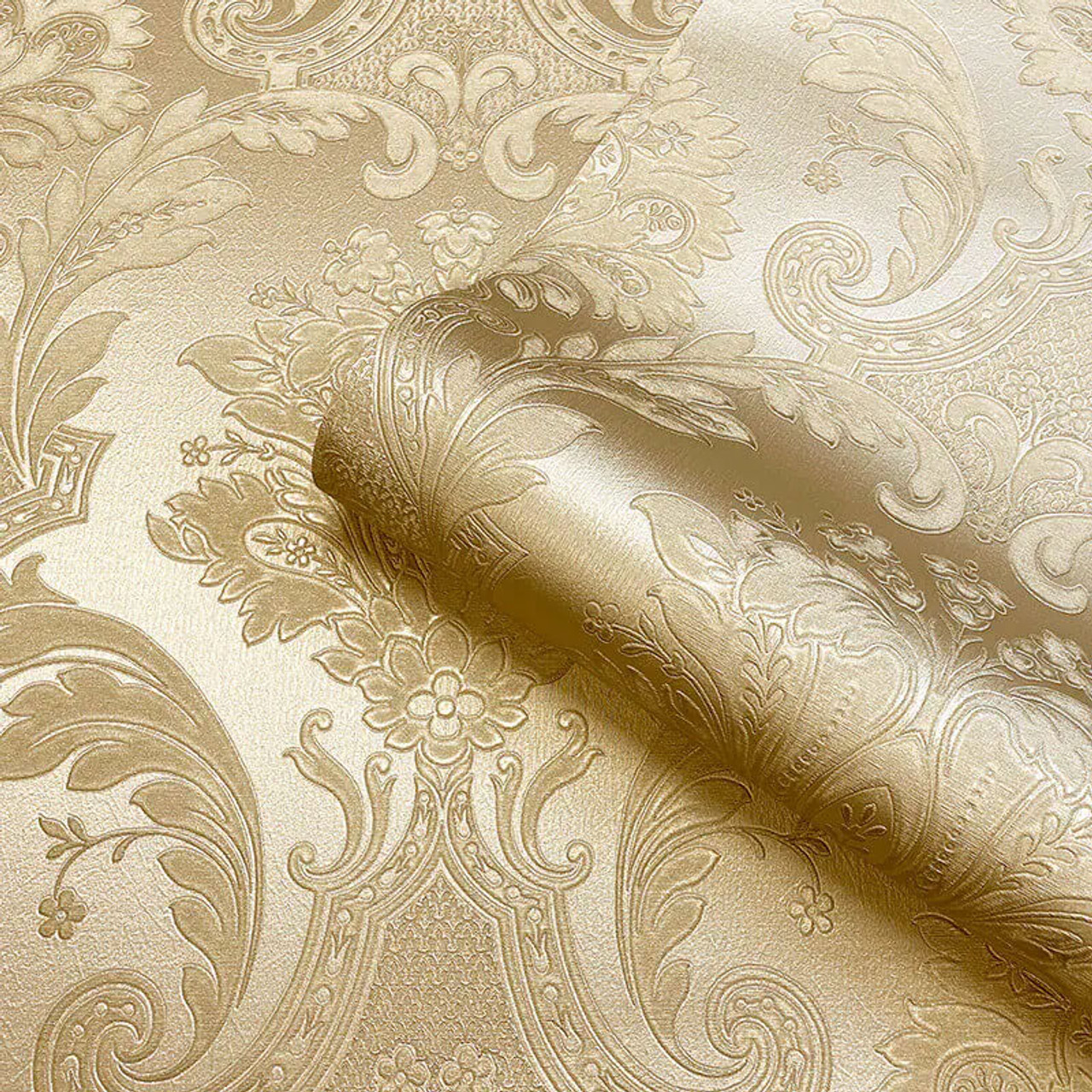 Amara Damask Metallic Gold Italian Vinyl Wallpaper 7397 7397