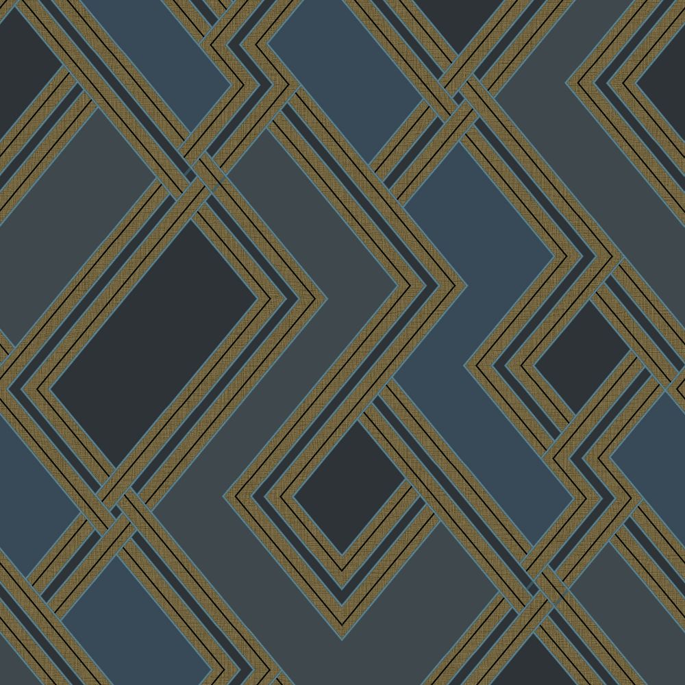 Fabric Geo Blue | blue and gold geometric wallpaper | 177502