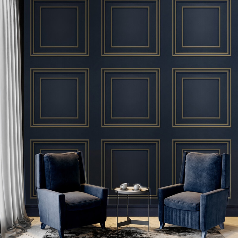 Amara Panel Navy Gold | Navy And Gold Panel Wallpaper | 7385 Amara Panel Navy Gold | Navy And Gold Panel Wallpaper | 7385