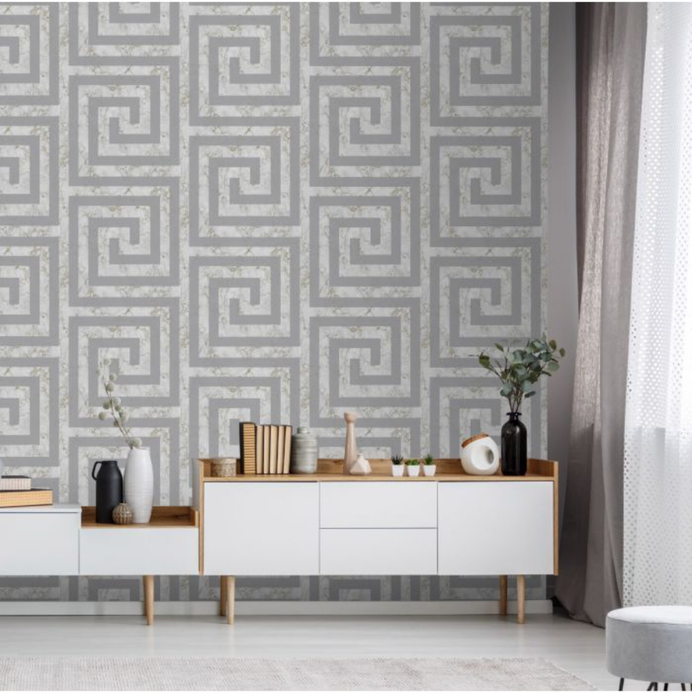Athena Greek Marble Grey | Grey Marble Geometric Wallpaper | 4018